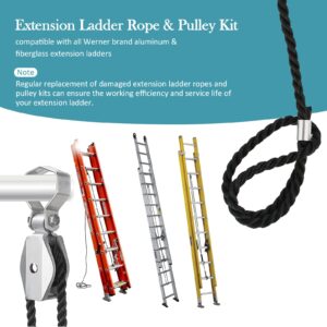 Extension Ladder Rope & Pulley Kit Compatible with Werner Aluminum Extension Ladder & Fiberglass Extension Ladders Replacement for Werner 31-12 Pulley Kit and AC30-2 Extension Ladder Rope