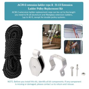 Extension Ladder Rope & Pulley Kit Compatible with Werner Aluminum Extension Ladder & Fiberglass Extension Ladders Replacement for Werner 31-12 Pulley Kit and AC30-2 Extension Ladder Rope