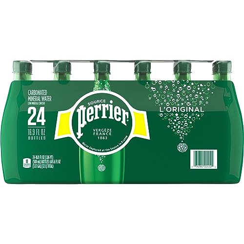 Perrier Carbonated Mineral Water Plastic Bottles, Original, 16.9 Fl Oz (Pack of 24), 405.6 Fl Oz