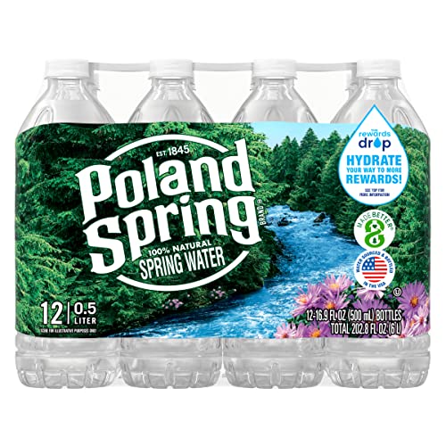 Poland Spring Brand 100% Natural Spring Water, plastic bottles,16.9 Fl Oz (Pack of 12)