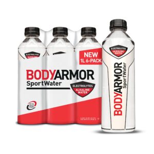 bodyarmor sportwater alkaline water, superior hydration, high alkaline water ph 9+, electrolytes, perfect for your active lifestyle, 1 liter (pack of 6)