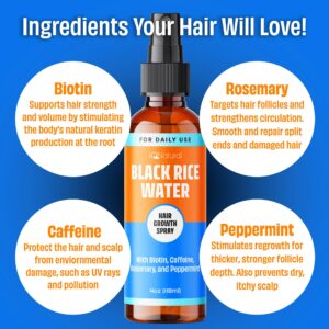 IQ Natural Rice Water for Hair Growth Spray, Rosemary Water Spray for Hair Growth, Rosemary Oil Black Rice Water Spray Hair Growth Women, Biotin Spray for Hair Growth, Hydrating Hair Mist - 4oz