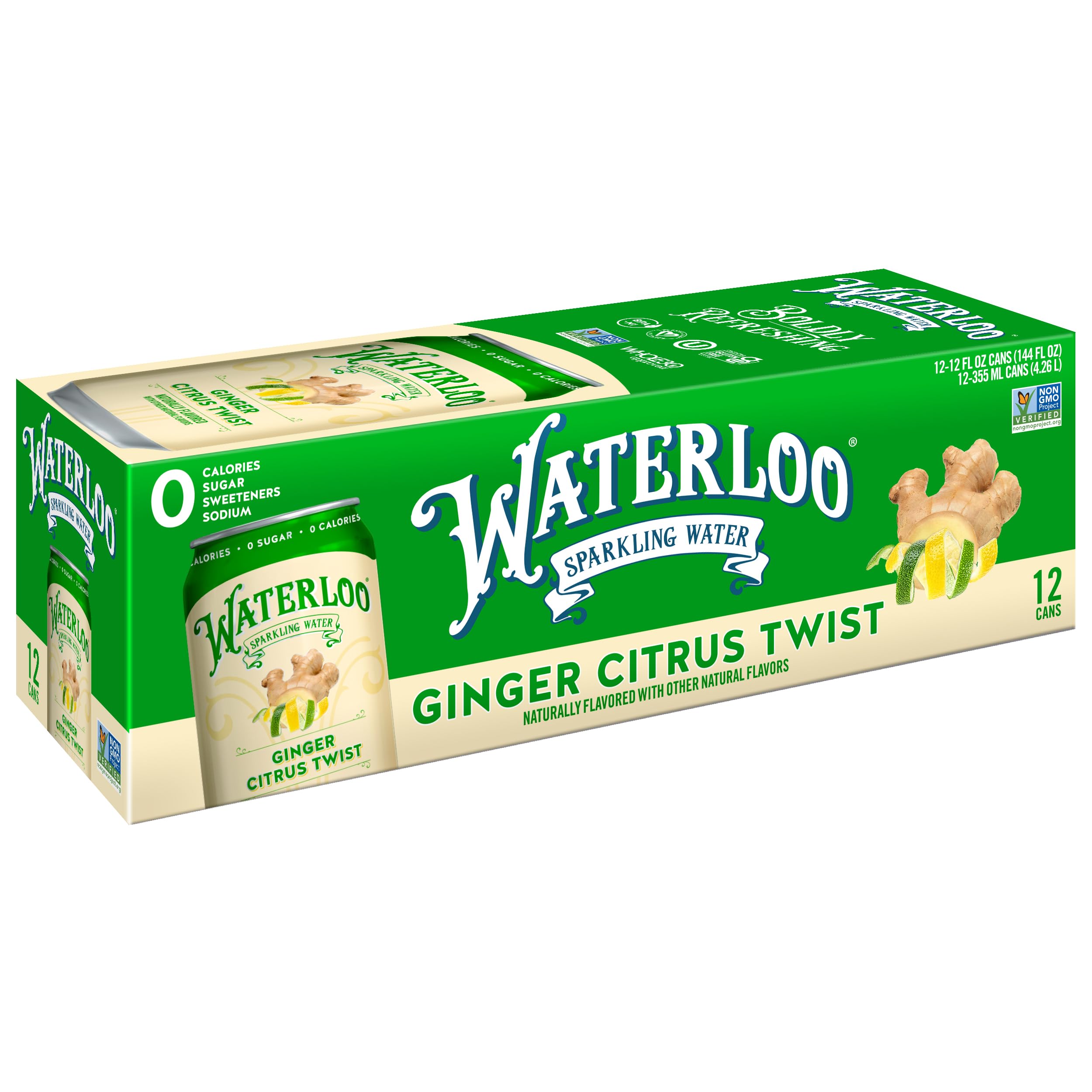 Waterloo Sparkling Water, Ginger Citrus Twist Naturally Flavored, 12 Fl Oz Cans (Pack of 12) – Zero Calories and Zero Sugar or Sweeteners of Any Kind