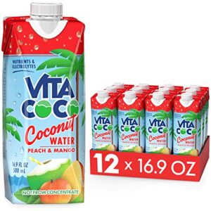 Vita Coco Coconut Water, Peach & Mango - Naturally Hydrating Electrolyte Drink - Smart Alternative to Coffee, Soda, and Sports Drinks - Gluten Free - 16.9 Fl Oz (Pack of 12)