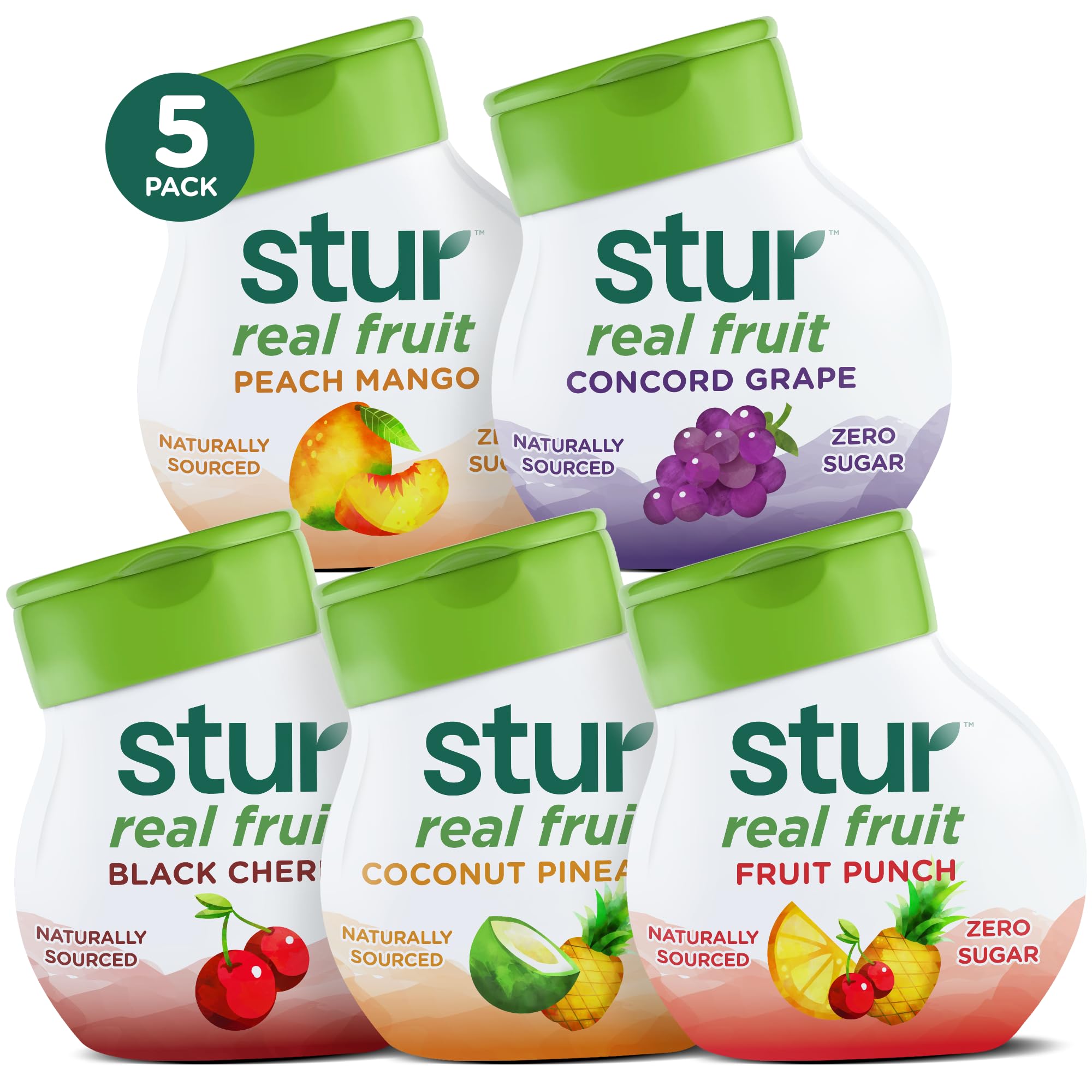 Stur Liquid Water Enhancer | Summer Variety Pack | Naturally Sweetened | Sugar Free | Zero Calories | Keto | Vegan | 5 Bottles, Makes 120 Drinks