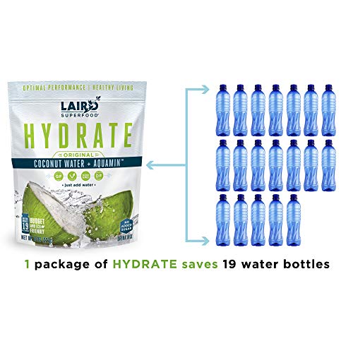 Laird Superfood HYDRATE Coconut Water Powder Drink Supplement with Coconut Water and Auqamin, All Natural, No Added Sugars, Gluten-Free, Non-GMO, Vegan, 8 oz. Bag, Pack of 1