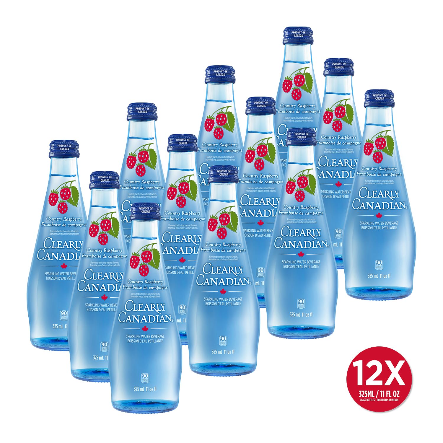 Clearly Canadian Country Raspberry Sparkling Spring Water Beverage, Natural & Carbonated, Flavored Seltzer Water, 1 Case (12 Bottles x 325mL)