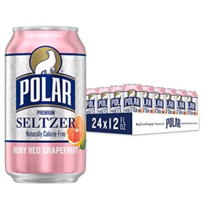 Polar Seltzer Water Ruby Red Grapefruit, 12 fl oz cans, 24 pack