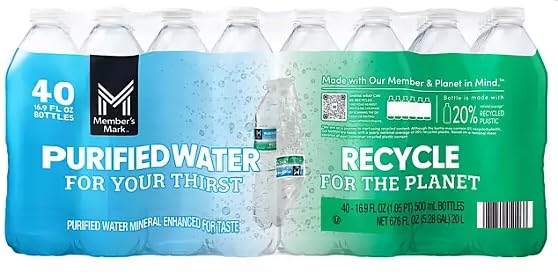 Member's Mark Purified Bottled Water (Pack of 45) 16.9 Fl Oz, 760.5 Fluid Ounce