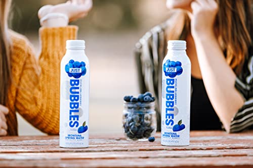 JUST Bubbles Huckleblueberry - Pure Premium Sparkling Spring Water in a Fully Recyclable Reusable Eco-Friendly Bottle - 100% Mountain-Sourced Carbonated Water with Naturally Occurring Minerals, 16 Fl Oz (Pack of 12)