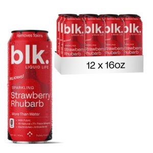 blk. natural alkaline sparkling mineral electrolyte infused with fulvic and amino acids, zero sugar, zero calories drink, strawberry rhubarb flavored, 16 oz, 12 pack