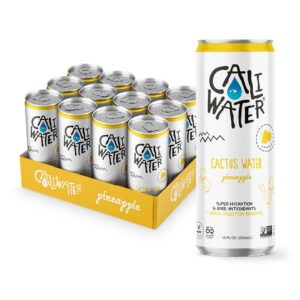 caliwater - organic cactus water - pineapple - 5g sugar, 35 calories - coconut water alternative - natural plant based hydration - skin care, electrolyte drinks - flavored water beverages - 12 cans