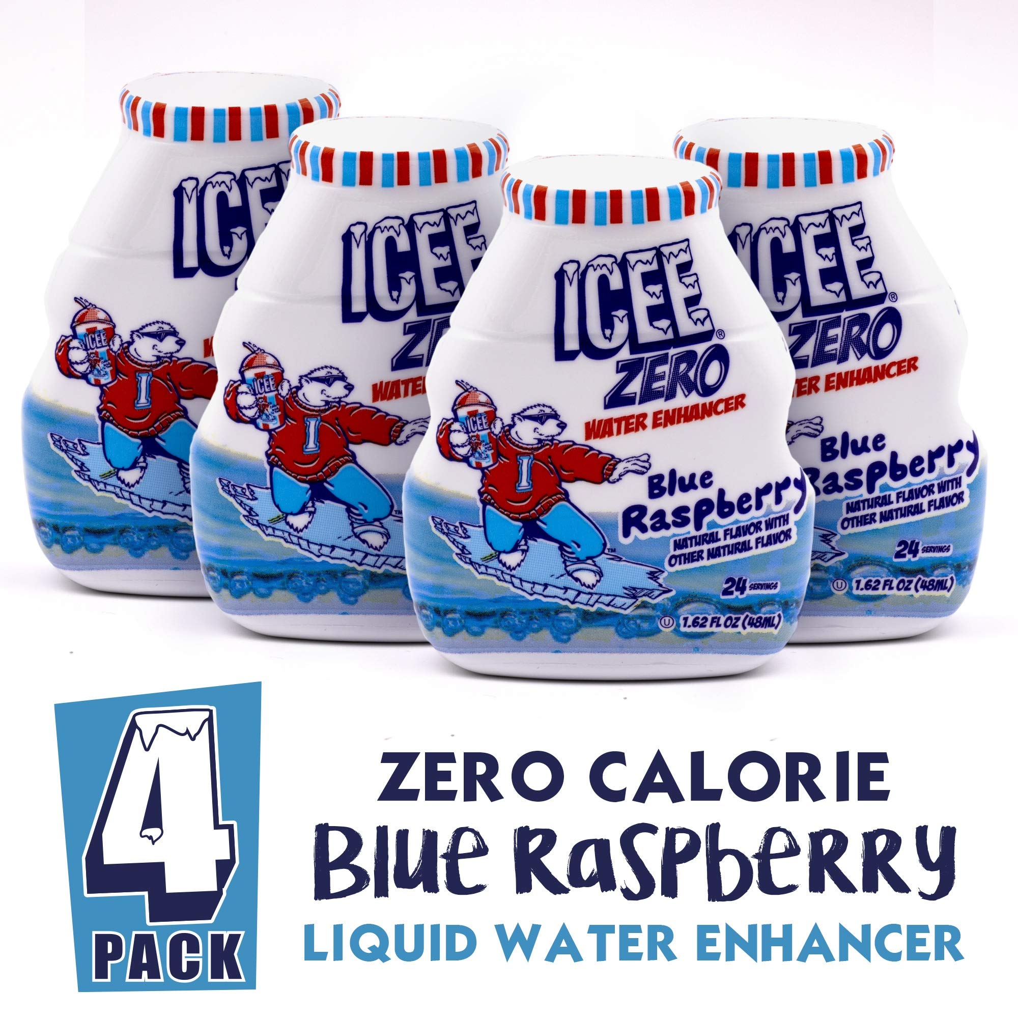 ICEE Zero Calorie Blue Raspberry Liquid Water Enhancer Drink Mix, Natural Flavor Drops, Sugar Free, 1.62 Fl Oz Concentrate (48 Ml) - 4 Pack