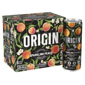 origin organic & non-gmo peach flavor sparkling water, 12 fl oz, recyclable aluminum cans (6 count)