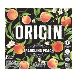 ORIGIN Organic & Non-GMO Peach Flavor Sparkling Water, 12 Fl Oz, Recyclable Aluminum Cans (6 Count)