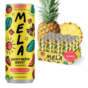 Mela Water Natural Watermelon Juice Drink, Electrolytes & Antioxidants, Natural Hydration, Coconut Water Alternative, Vitamin C, Pineapple, 11.15 fl oz (Pack of 12)