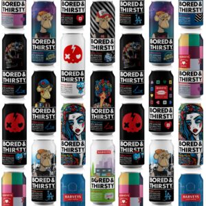 Bored & Thirsty Ionized Alkaline Water with Electrolytes & Trace Minerals for a Smooth Taste. Limited Edition Art Collabs 100% Recyclable 16 Fl Oz Aluminum Cans (4 Pack). Stop Single Use Plastic!