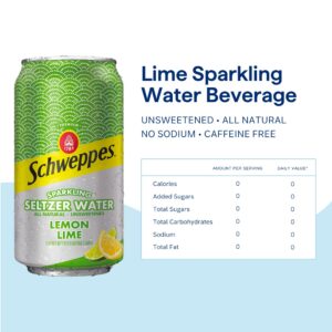 Schweppes Lemon Lime Sparkling Seltzer Water - 24, 12oz cans - Refreshing and Crisp Lemon Lime Flavor - Perfect Alone or Mixed - 24 Pack