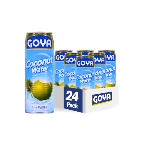 Goya Foods Coconut Water With Pulp, Real Coconut Pieces, 17.6 Fl Oz, Pack of 24, (33939)