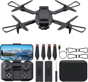 drone with camera for adults 4k - rovpro dual camera s60 rc quadcopter with app control - obstacle avoidance, waypoint fly, altitude hold, roll mode, headless mode, 2 batteries (black)