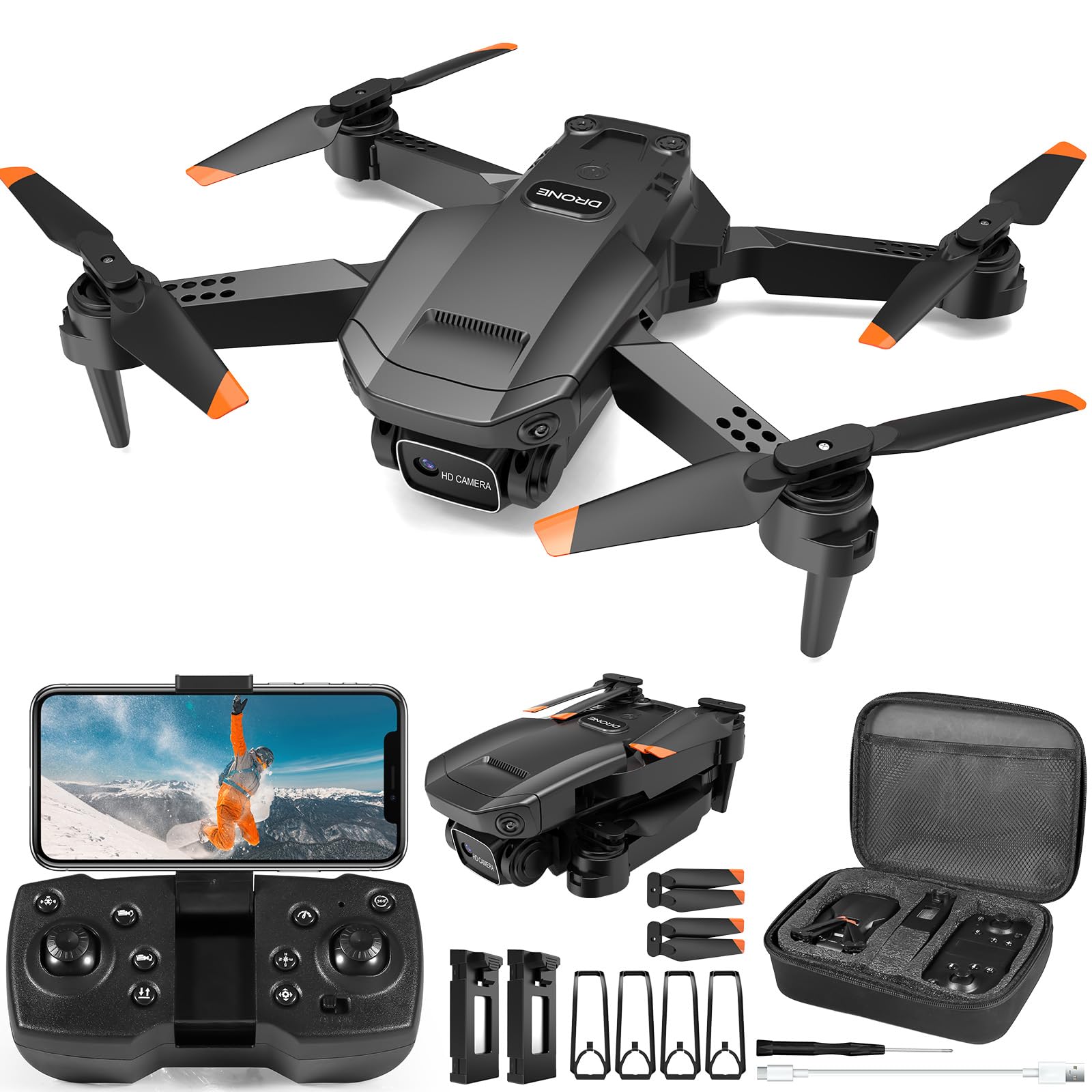 GOFOIT Mini Drone with Camera for Adults Kids, 1080P HD Foldable FPV RC Quadcopter with Upgrade Gesture Control, 90° Adjustable Lens, Headless Mode, 2 Batteries, Carrying Case, Altitude Hold, 3D Flip