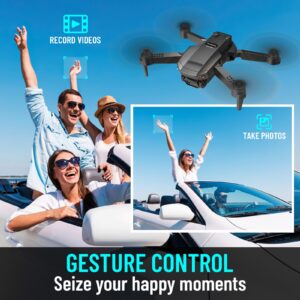 GOFOIT Mini Drone with Camera for Adults Kids, 1080P HD Foldable FPV RC Quadcopter with Upgrade Gesture Control, 90° Adjustable Lens, Headless Mode, 2 Batteries, Carrying Case, Altitude Hold, 3D Flip