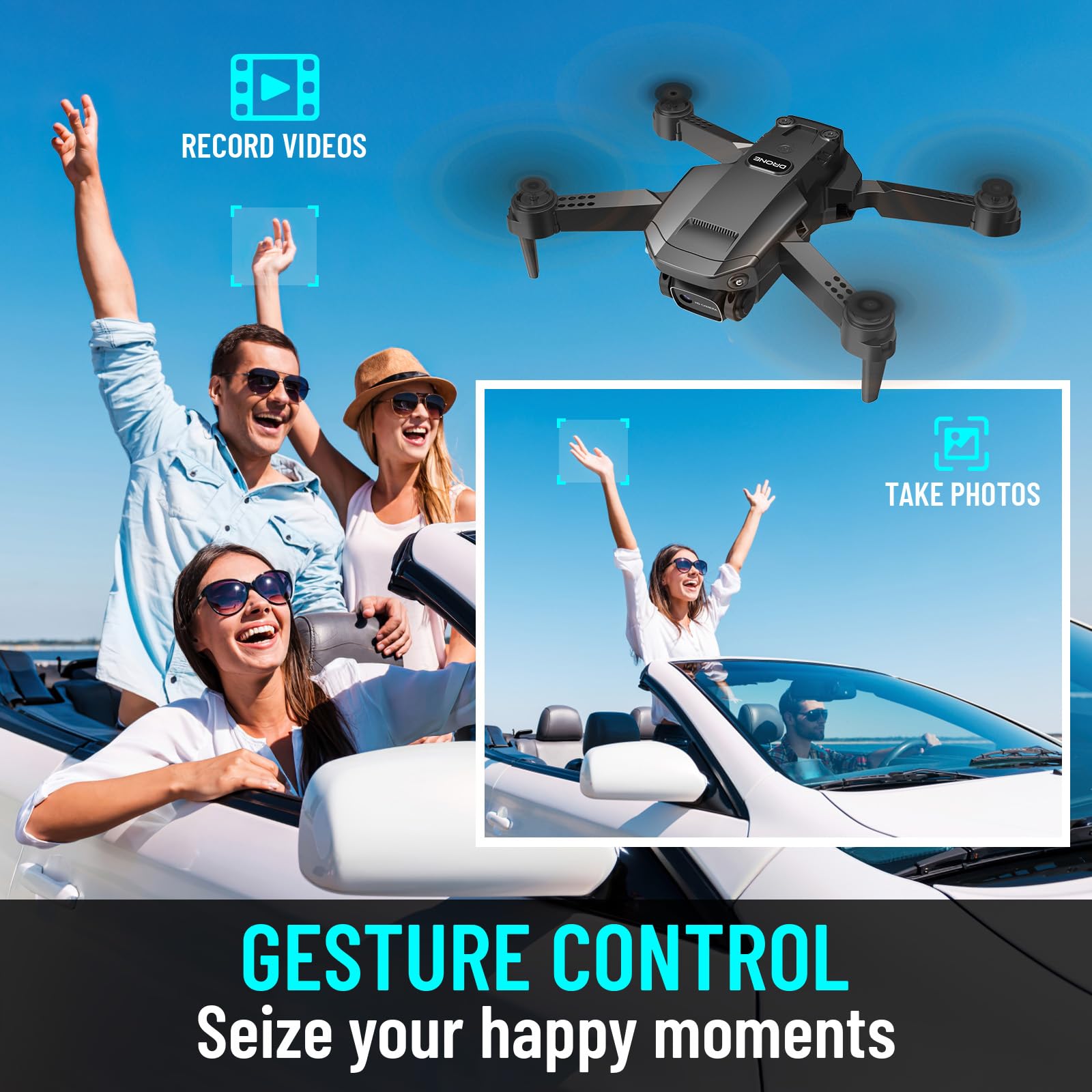 GOFOIT Mini Drone with Camera for Adults Kids, 1080P HD Foldable FPV RC Quadcopter with Upgrade Gesture Control, 90° Adjustable Lens, Headless Mode, 2 Batteries, Carrying Case, Altitude Hold, 3D Flip