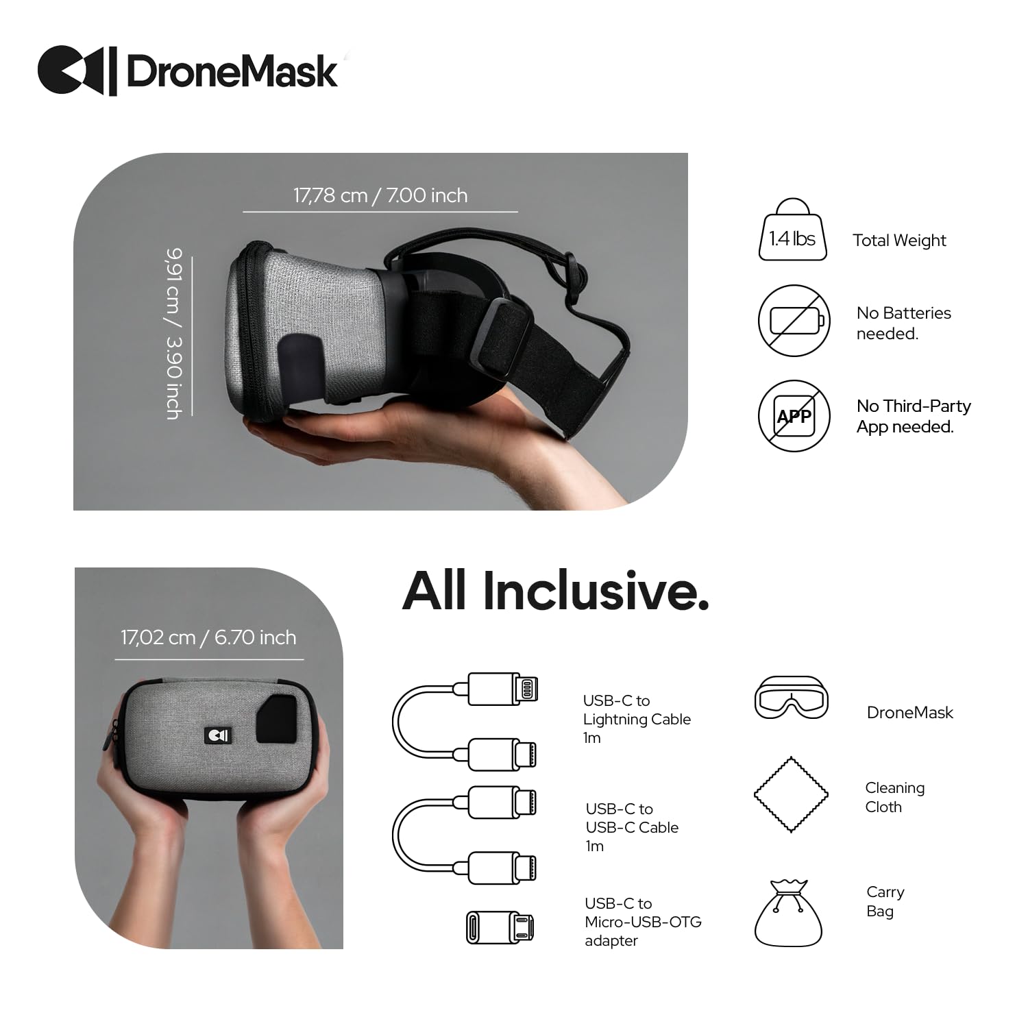 DroneMask2 | FPV Goggles for All Camera Drones | Unibody Lens | HD FPV Goggles | Compatible Versatile Skyview FPV Drone Goggles | Clear Immersive View | All GPS Camera Drone