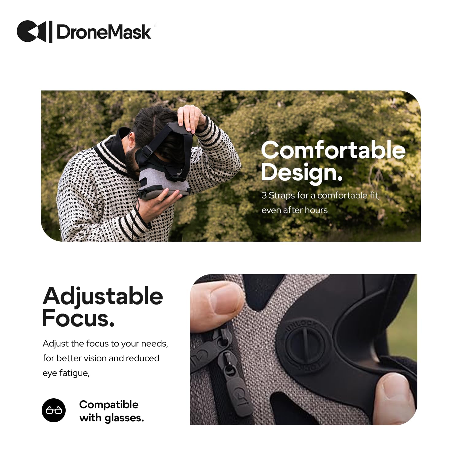 DroneMask2 | FPV Goggles for All Camera Drones | Unibody Lens | HD FPV Goggles | Compatible Versatile Skyview FPV Drone Goggles | Clear Immersive View | All GPS Camera Drone