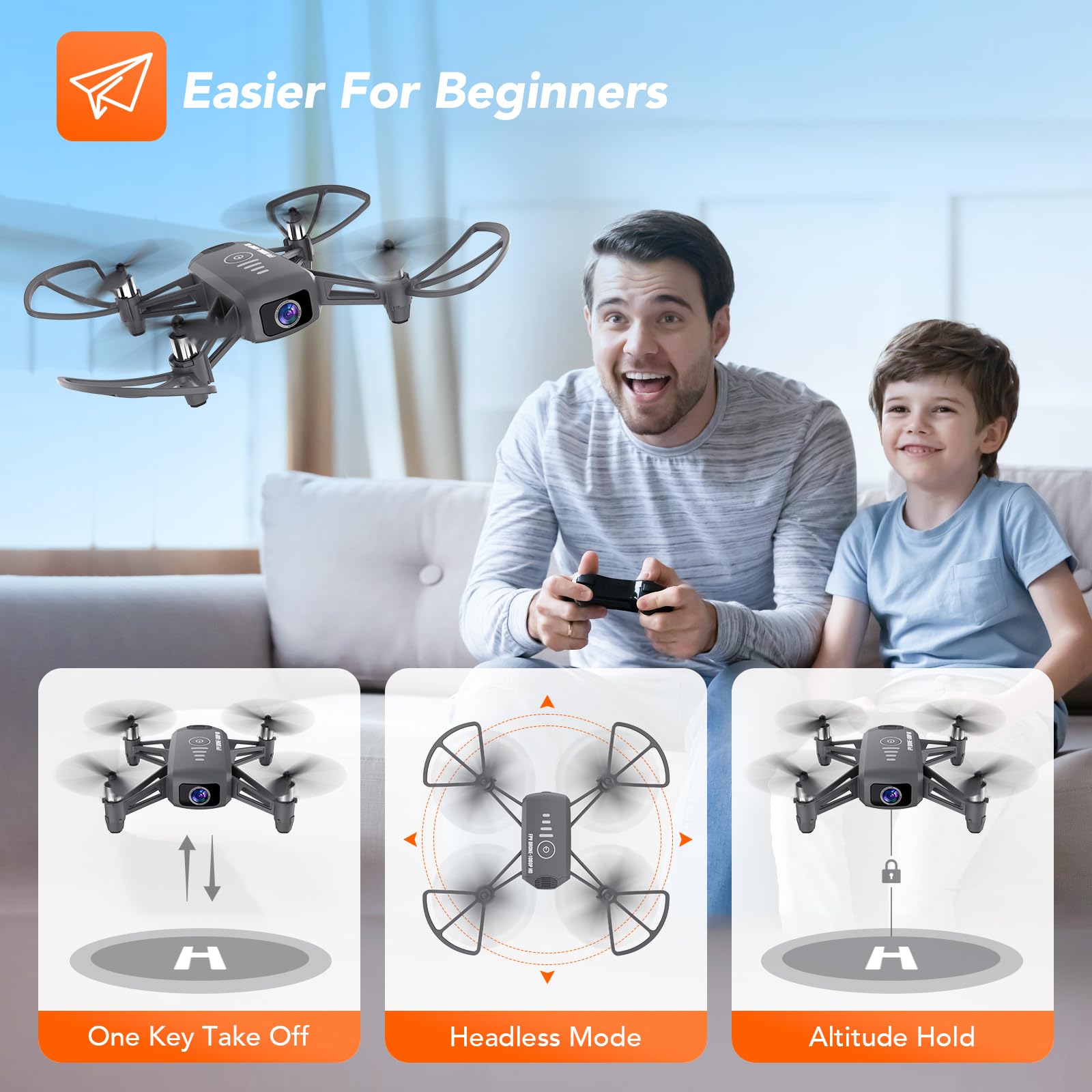 Elukiko Drone with Camera for Adults Kids, 1080P HD Mini FPV Drones, WiFi RC Quadcopter Helicopter, 2 Batteries, Gravity Control, Gesture Control, 3D Flips, Toys Gifts for Boys Girls