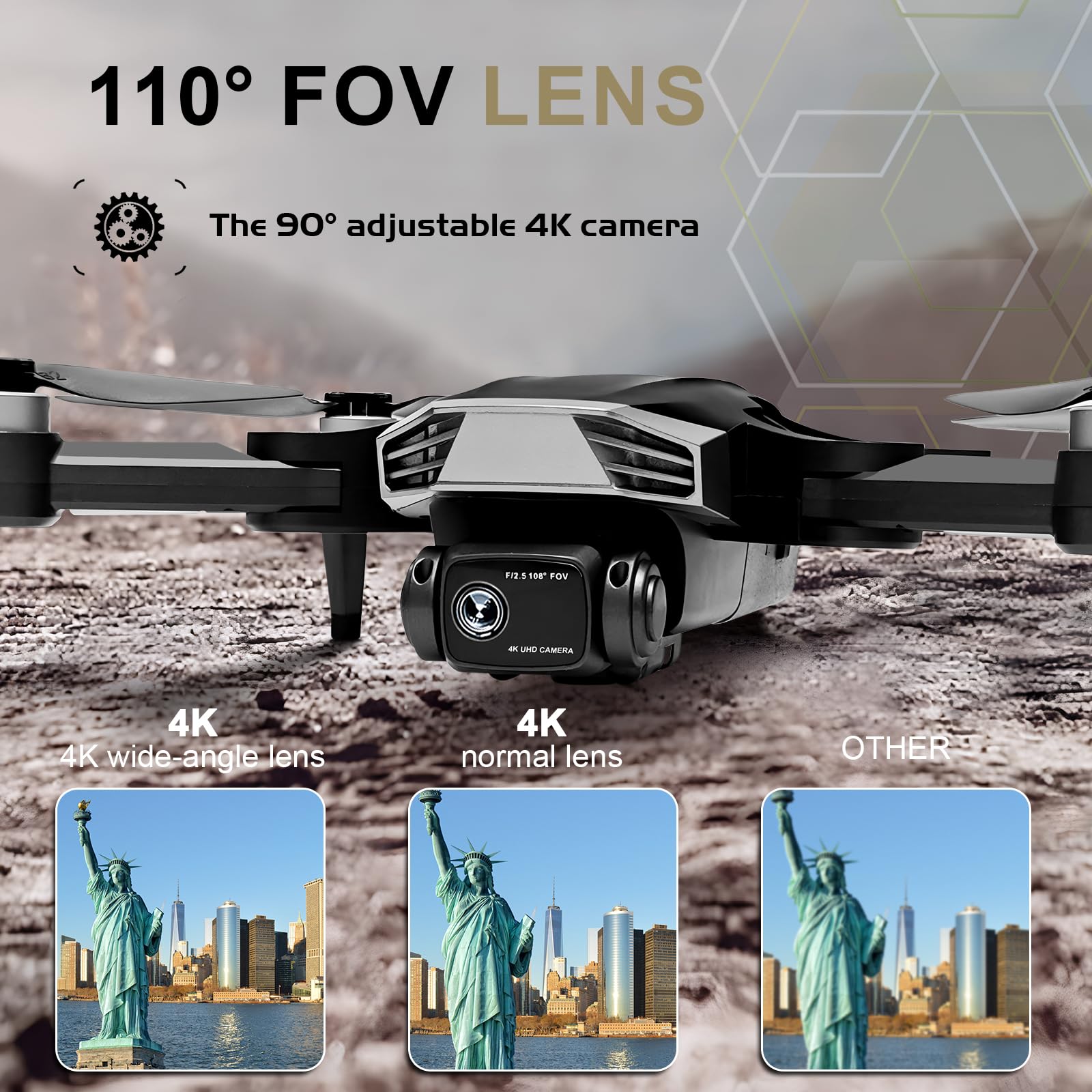 Drones with Camera for adults 4K - Toys Gifts for Kids, Adults, Beginner - RC Quadcopter WiFi FPV Live Video, Foldable, Carrying Case, Adjustable Lens, One Key Take Off/Land, Brushless Motor