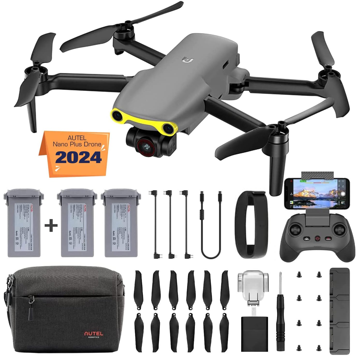 Autel Robotics EVO Nano+ Premium Bundle, 249g Mini Drone with 4K RYYB Camera, No Geo-Fencing, PDAF + CDAF Focus, 3-Axis Gimbal, 3-Way Obstacle Avoidance, Nano Plus Fly More Combo, Gray