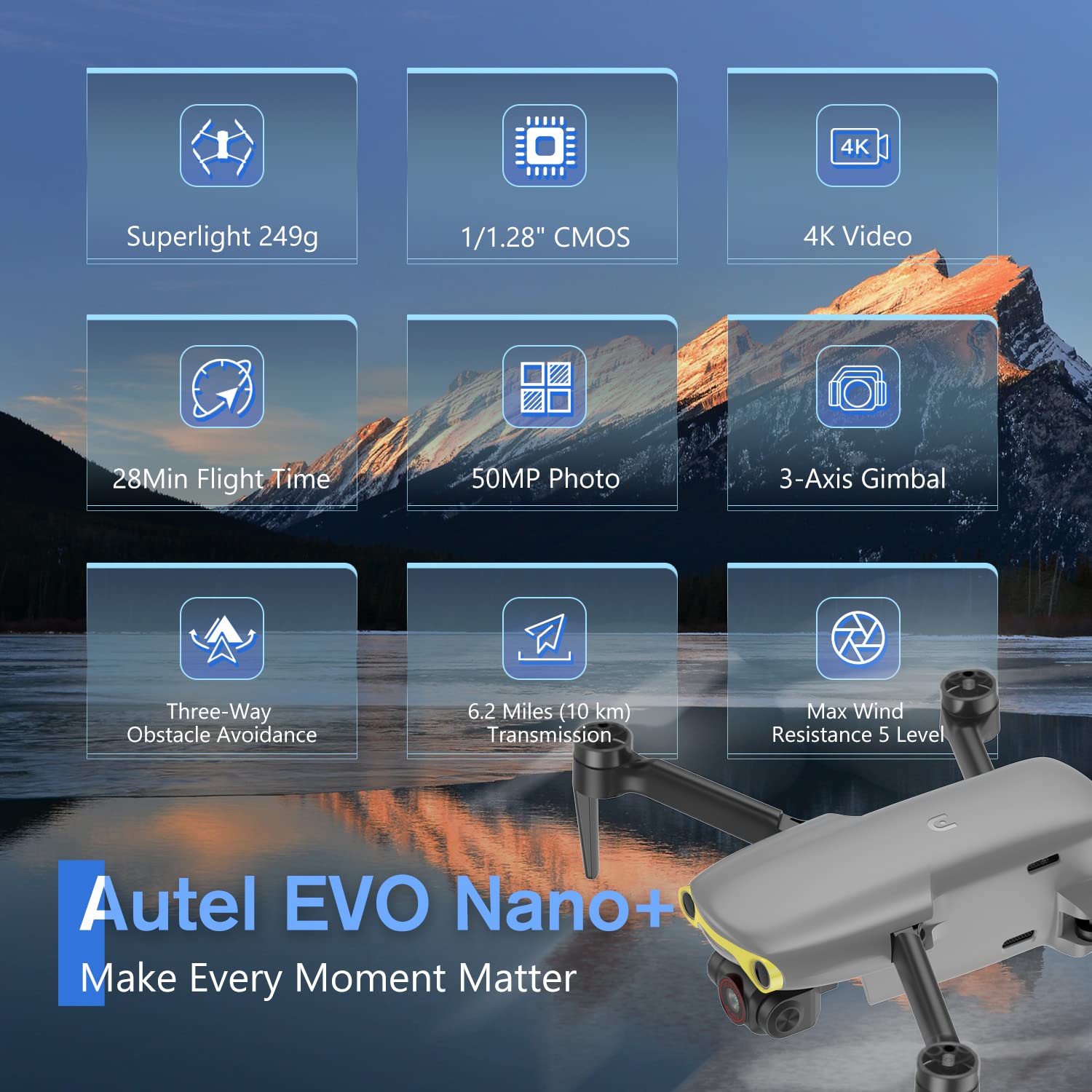 Autel Robotics EVO Nano+ Premium Bundle, 249g Mini Drone with 4K RYYB Camera, No Geo-Fencing, PDAF + CDAF Focus, 3-Axis Gimbal, 3-Way Obstacle Avoidance, Nano Plus Fly More Combo, Gray