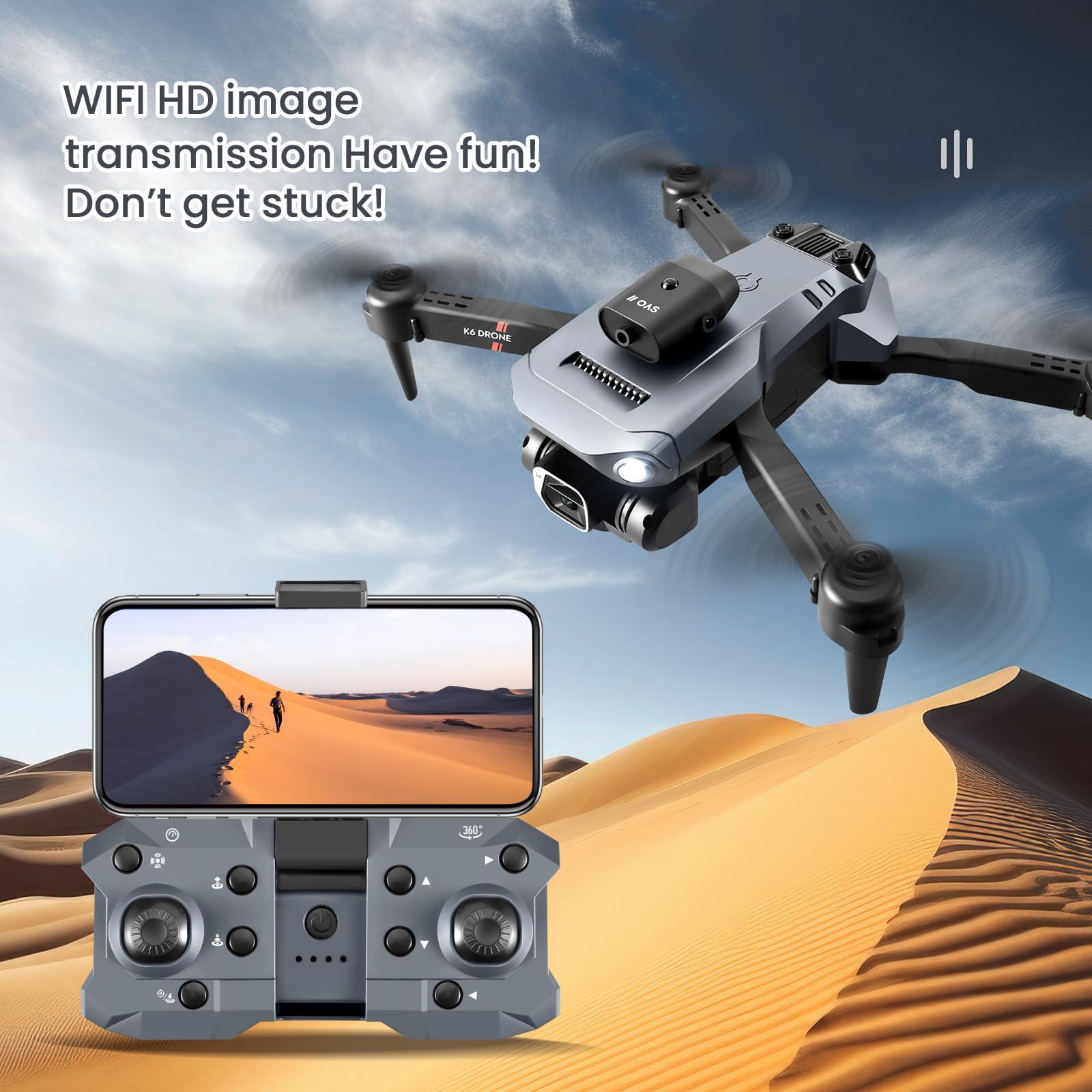 ZELARO Foldable FPV Drone with 4K Camera for Adult Beginners 14+, Quadcopter RC Mini Drone UAV WiFi Remote Control Drone Toys with Battery, Altitude Hold, Gesture Control, Toys Gift for Adults - Grey