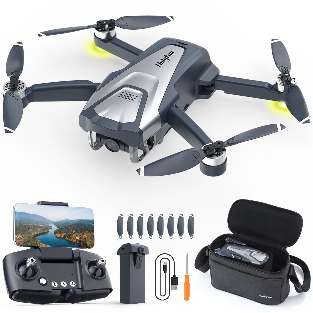 Holyton Drones with Camera for Adults 4k, HT50 Drone with Remote Control Camera, GPS Quadcopter Auto Return, Follow Me, Brushless Motor, Circle Fly, Waypoint Fly, Altitude Hold, Headless Mode