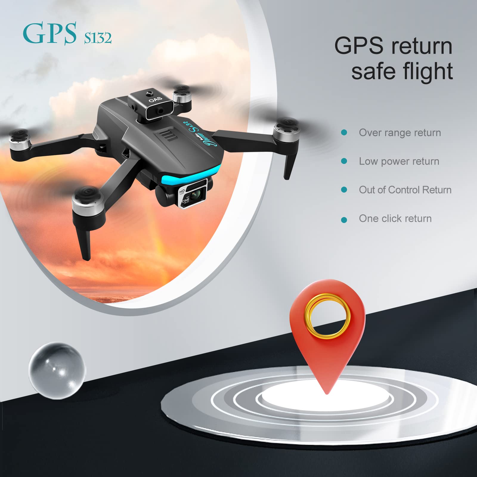 YSH132 Drone With Camera For Adults 4k 1080P HD Foldable Dron rc Drones Toys GPS Auto Return One Touch Take-off and Landing Adjustable Lens (with Carrying Case) (Black)