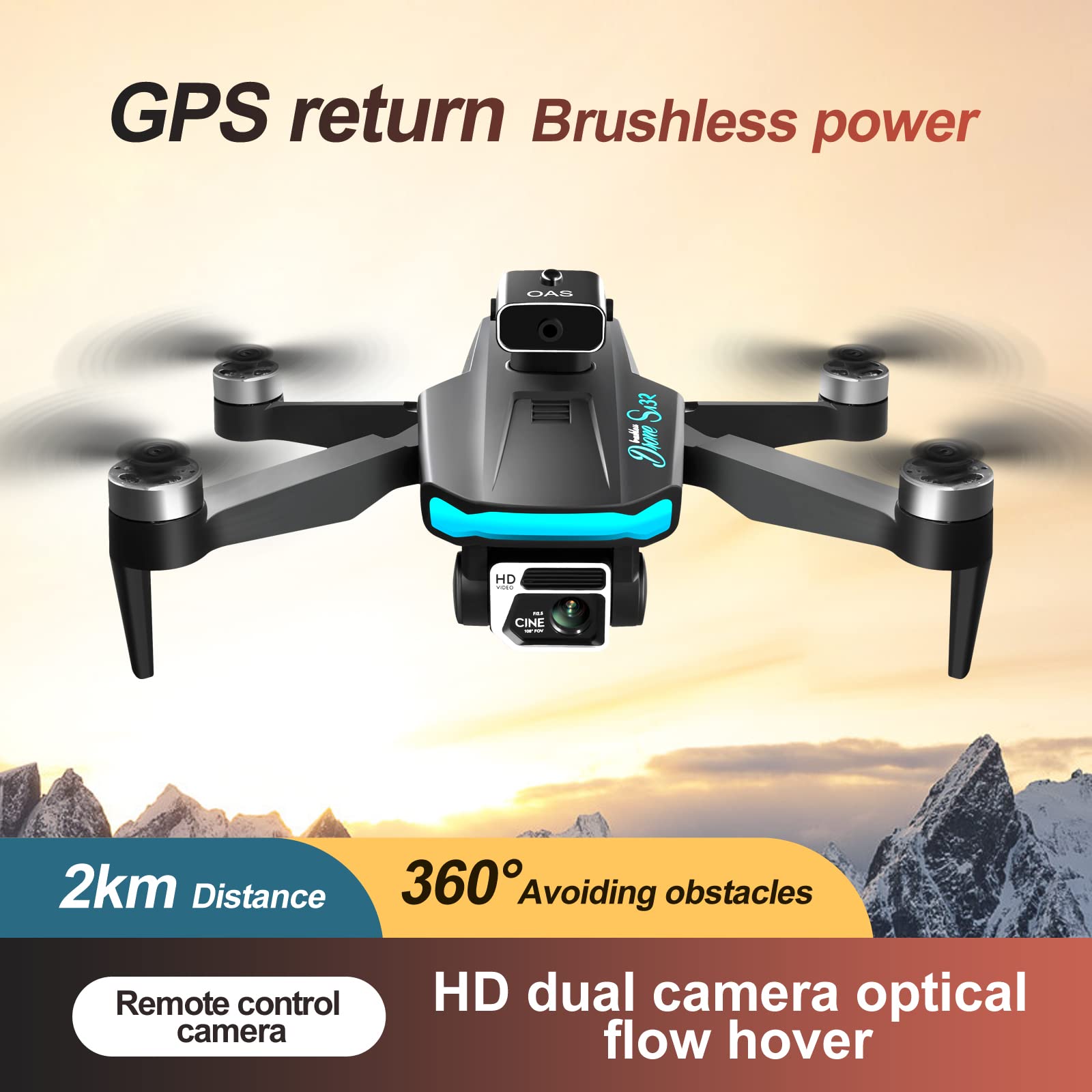 YSH132 Drone With Camera For Adults 4k 1080P HD Foldable Dron rc Drones Toys GPS Auto Return One Touch Take-off and Landing Adjustable Lens (with Carrying Case) (Black)