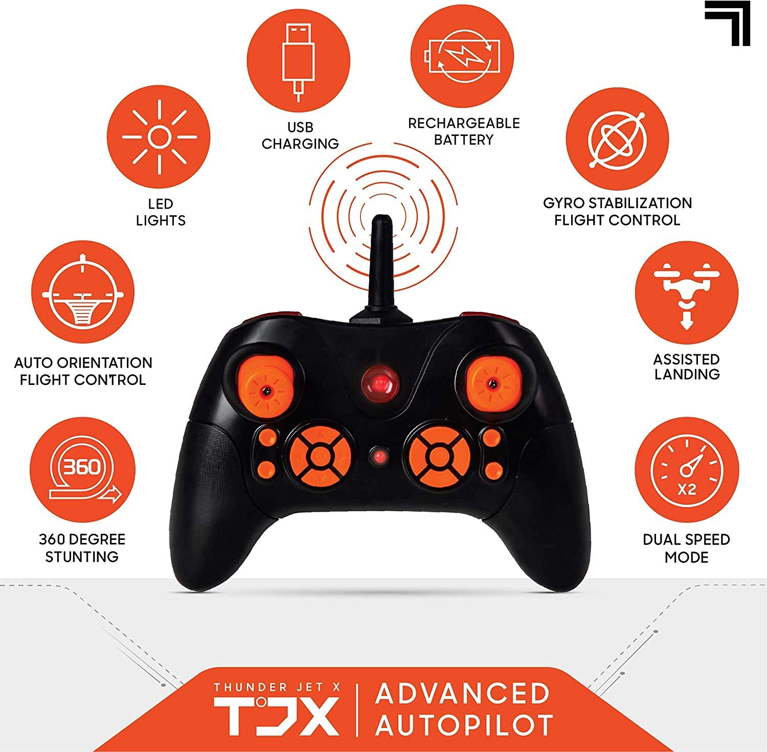 SHARPER IMAGE Thunderbolt Remote Control Stunt Drone, Standard Edition, 2.4 GHz Wireless Fighter Jet RC, Quadcopter with Assisted Landing, Small Plane for Kids and Beginners, Rechargeable