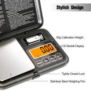 Fuzion Digital Pocket Scale 200g/0.01g, Scale Gram with LCD Display, Tare and PCS, Mini Digital Scale with 50g Calibration Weight for Jewelry, Coins, Powder, Herbs, Spices (Battery Included)