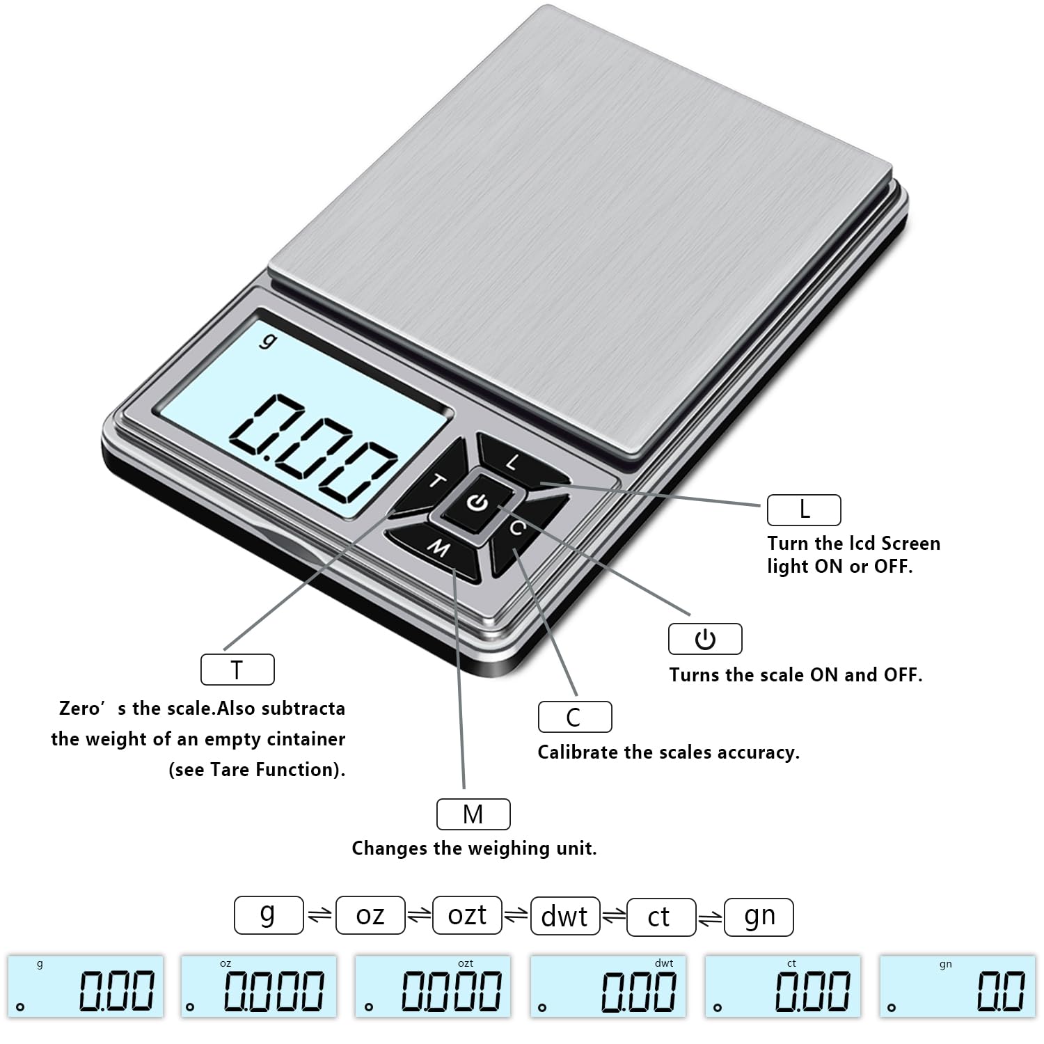 GRAM PRES Digital Pocket Gram Scale 300g x 0.01g Accuracy， Micro Mini High Precision Scale Digital Weight Grams and Oz for Jewelry, Diamond，Arrows, Powders, Herbs and Food,with 50g Cal Weights