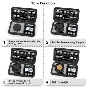 MAXUS Milligram Scale 50g/0.001g, Compact Mg Scale with 50g Calibration Weight, Black Powder Scale for Reloading, includes a Scoop, a Powder Pan, a USB Cable and Tweezers