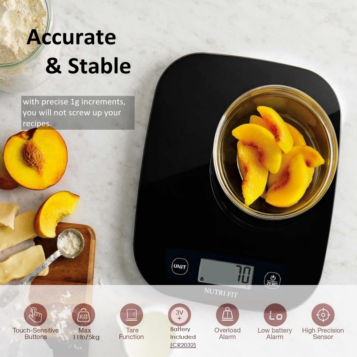 NUTRI FIT Digital Food Scale Kitchen 0.1oz, Coffee Scale, Weighing for Ounces and Grams Accurate for Weight Loss, Baking, Dieting, Keto Cooking, Meal Prep