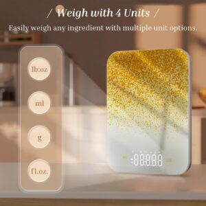 Lifehood Digital Food Scale with Tare Function - Bluetooth Kitchen Scale Measures (G/Fl.Oz./Lb:Oz/Ml), Waterproof Baking Scale with LED Display - Golden Moment