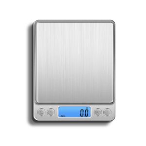 Aibileec Food Weight Scale Measure 0.1G-2000G (Ounces Grams DWT GN CT) Pocket Size Come with Two Trays (2 Pack)