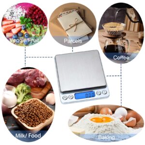 JOEAA Food Scale Digital Weight 3000g/0.1g Oz Grams and Ounces Kitchen Scale for Cooking Baking with Backlight LCD Display, Tare, 9 Units, Auto Off, 2 Trays, Batteries Included - Stainless Steel