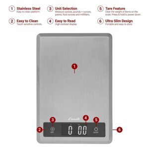 Escali T115S Ultra Thin Kitchen, Office, Herb Scale, Tare Functionality, LCD Digital Display, 11lb Capacity, Silver