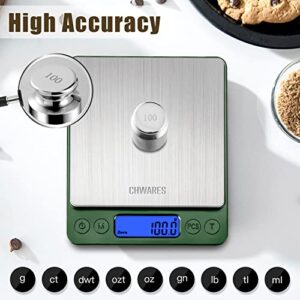 CHWARES Food Scale, Kitchen Scale with Trays 3000g/0.1g, Small Scale with Tare Function Digital Scale Grams and Ounces for Weight Loss, Dieting, Baking, Cooking, Meal Prep, Coffee, Green