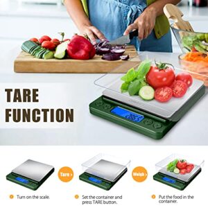 CHWARES Food Scale, Kitchen Scale with Trays 3000g/0.1g, Small Scale with Tare Function Digital Scale Grams and Ounces for Weight Loss, Dieting, Baking, Cooking, Meal Prep, Coffee, Green