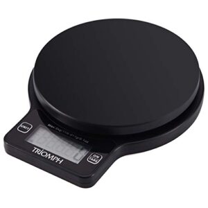 triomph digital kitchen scale, high accuracy multifunction food scale, cooking scale with 0.1oz/ 1 g increment, 11 lb/5 kg capacity, black (batteries included)