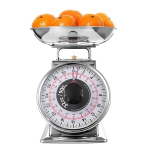 Tada 2 Pound Precise Portions Analog Food Scale 32 Ounces Stainless Steel Mechanical Kitchen Scale Removable Bowl, Tare Function, Retro Style, Kitchen Friendly